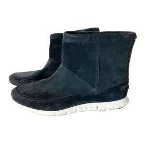 Cole Haan Grand OS Waterproof Suede Ankle Boots Blue Womens 10.5 Pull On Cozy